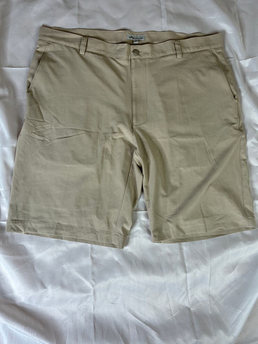 Peter Millar Mens 38 Performance Shorts Khaki Tan Stretch Golf Mesh Lined